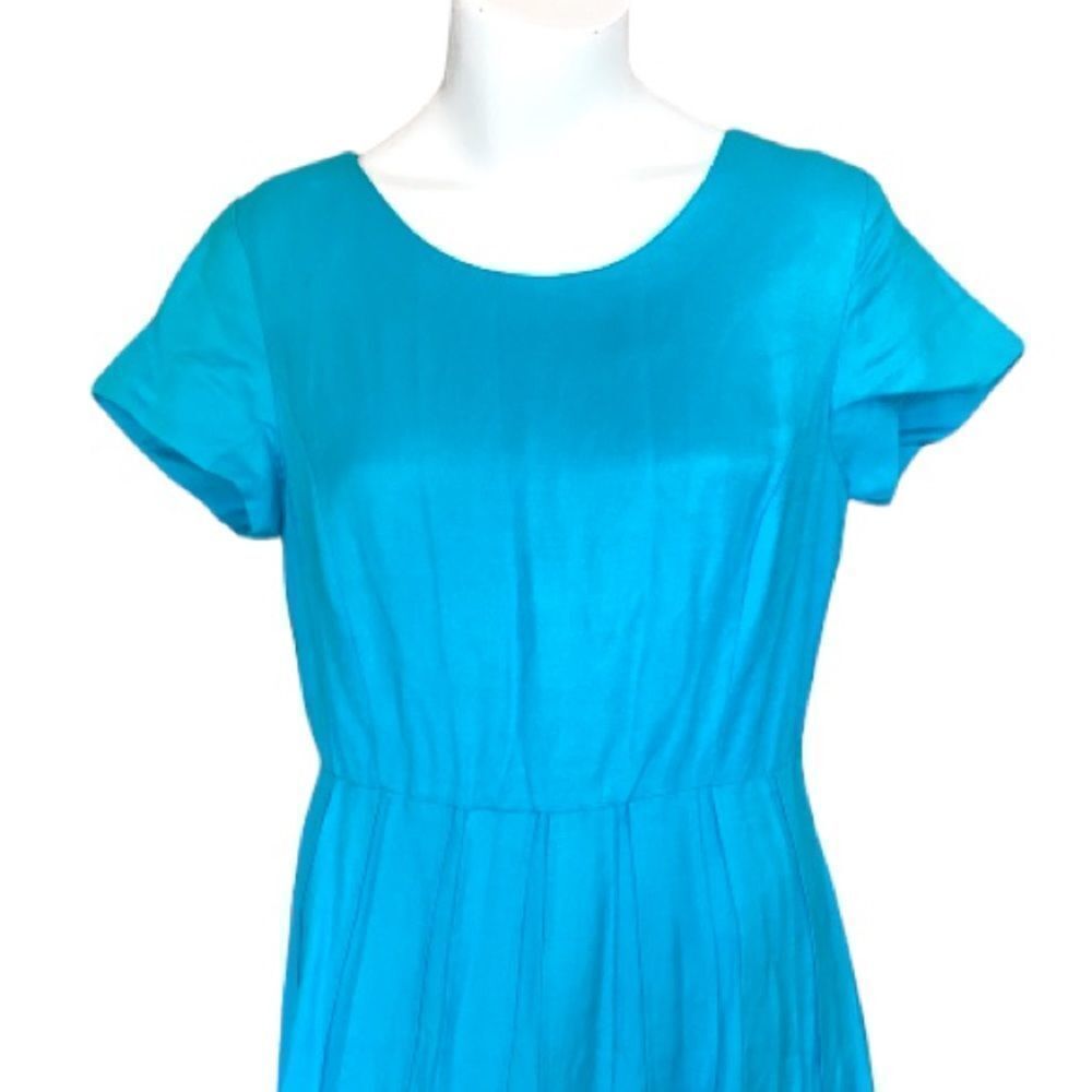 NWT Coldwater Creek Blue Linen Blend Pleated Short Sleeve Midi Dress Size 8 - Picture 3 of 10